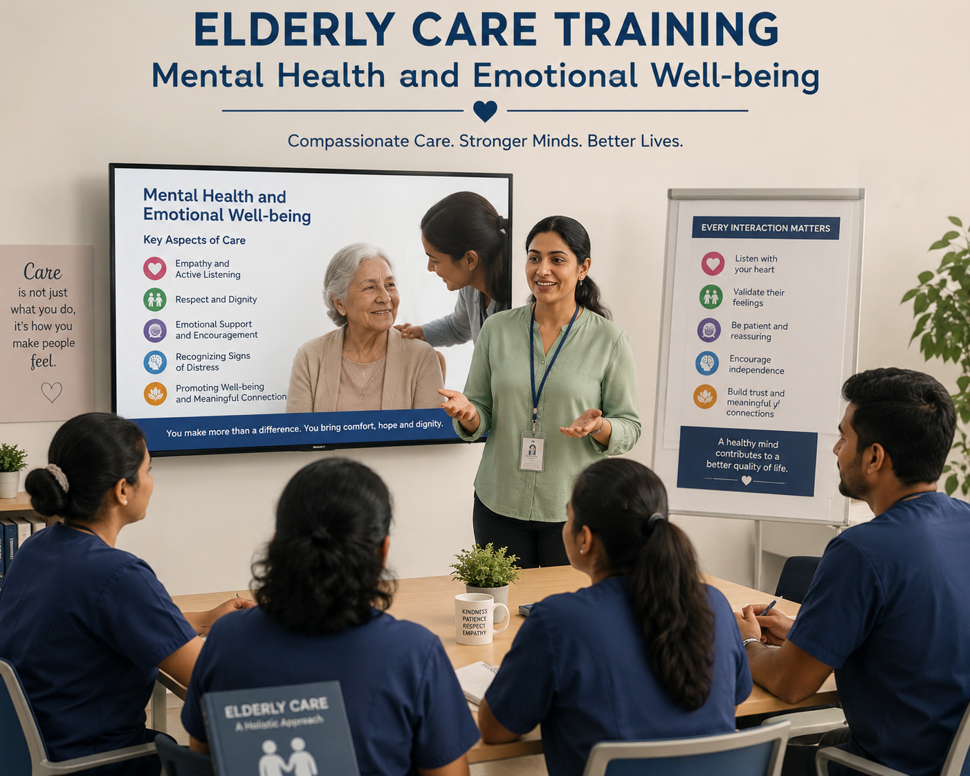 Elderly care training - caregiver helping senior